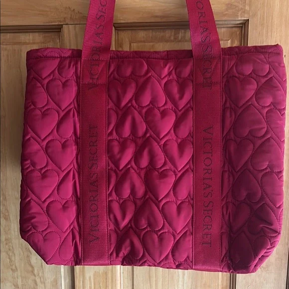 2 for 1 Victoria's Secret Red Quilted Tote Bag with Diamond Design - Picture 7 of 12